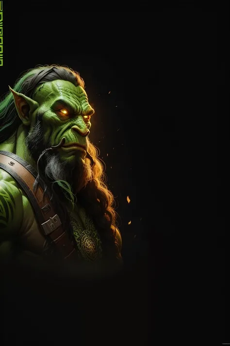 green orc, with long hair and long beard, TM Ninja, intricate face details, poster style, Icons, Vibrant colors, vector style, digitl art, 4K, details Intricate, mesmerizing, professionally made, beautiful vector illustration, 12k resolution, 3d, All chara...