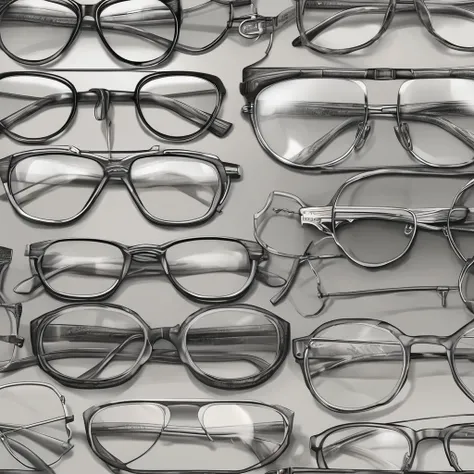 (detailed drawing) Eyeglass frames, gray tones, graphics, designs, logos