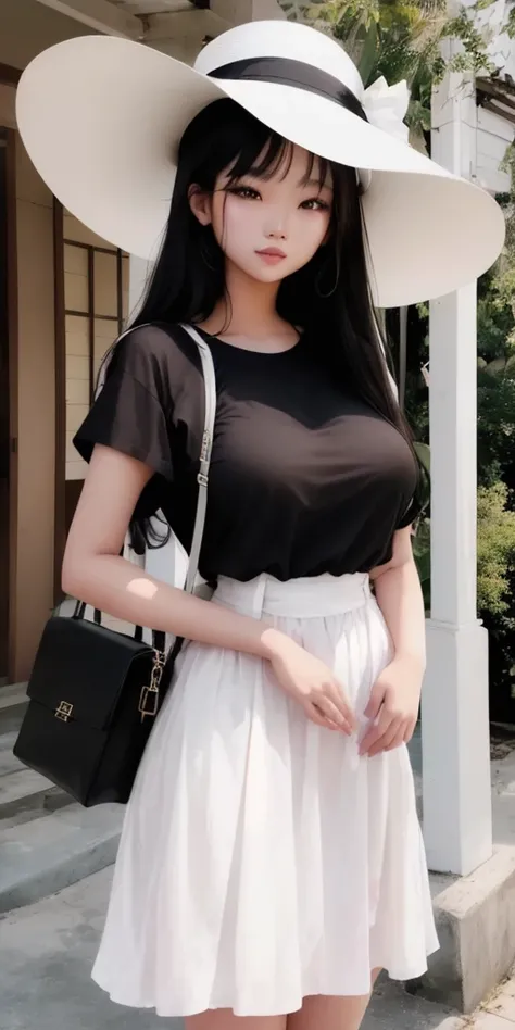 there is a woman in a white dress and a hat posing for a picture, asian girl, beautiful asian girl, korean girl, beautiful asian woman, an asian woman, asian, asian woman, gorgeous young korean woman, beautiful south korean woman, sexy girl, asian female, ...