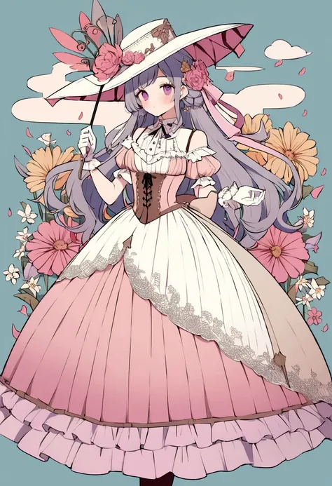 (Masterpiece), (best quality), illustration of Victorian Girl、kawaii girl、aniime、 1. **lo fashion**: Victorian fashion is characterized by dressy and elegant design。Ruffles and laces、corsets、Try incorporating elements such as long dresses。 2. **hairstyle o...