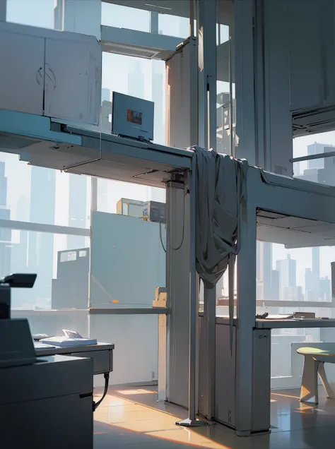 office,  The office of the future, futuristic design, large desk, wall with paintings and diplomas, Glossy floor, hlLarge spacious windows, outside the window you can see a futuristic city with multi-story office buildings, starships fly,  16 thousand. ue5...