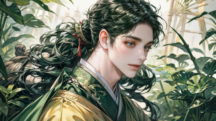 xianxia, (((best quality))),masterpiece,ultra high resolution,extraordinarily beautiful youth, a bright, villains smile,all gree...