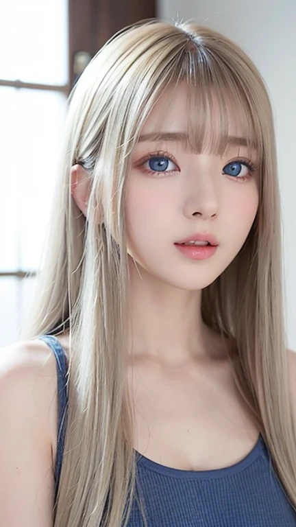 silver shiny hair、super long straight silky hair、dazzling blonde super long silky hair、16 years old cute little beautiful face、a...