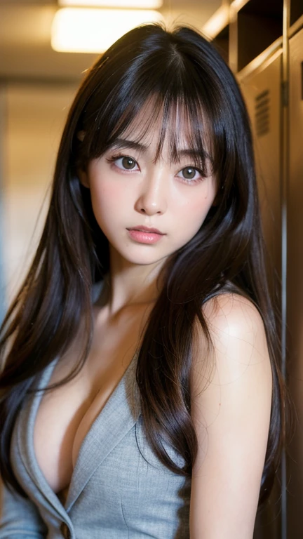 Highest quality, Face Focus, Soft Light, Ultra-high resolution, (Realistic:1.4), RAW Photos,
1 Japanese girl, alone, cute, (pupil, light in your eyes),  Beautiful face in every detail, (locker room),(High resolution detail of human skin texture),
(Long Hai...