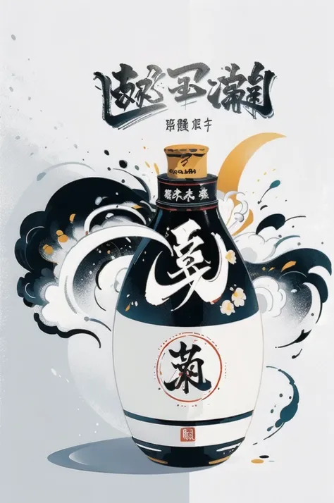 stylish logo for japanese sake delivery, black and white design, one-stroke、calligraphy-like design、in silhouette、luxurious、sake...