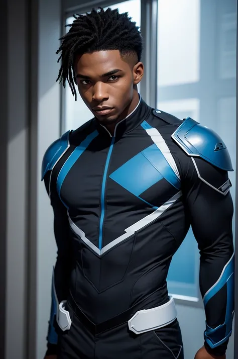 Black male hero uniform with blue lines