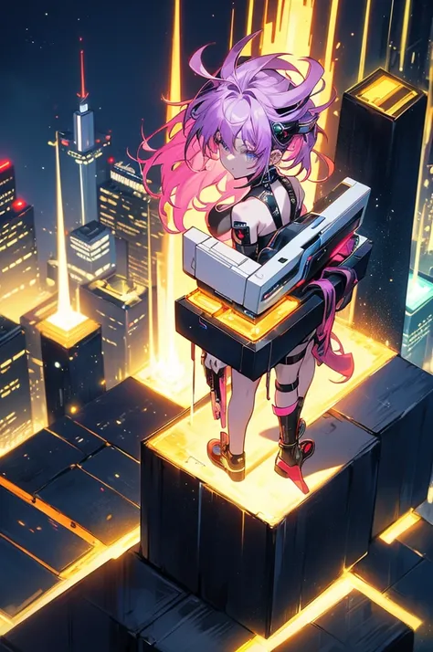 Highest quality, masterpiece, Ultra-high resolution,A man and two women standing on top of a building overlooking the city at night，Neon Town, cyber punk vibe, cyber punk art style, cyber punk vibes, digital cyber punk - anime art, cyber punk themed art, c...