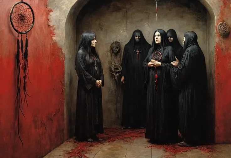 (Masterpiece, best quality), (lo Gothic), Dream Catcher, Vampir, (HG giger, Art by Hermann Nitsch, Beksinski, Dariusz Zawadzki, giger, zdzislaw beksinski)
