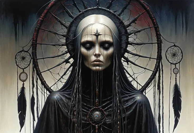 (Masterpiece, best quality), (lo Gothic), Dream Catcher, Vampir, (HG giger, Art by Hermann Nitsch, Beksinski, Dariusz Zawadzki, giger, zdzislaw beksinski)
