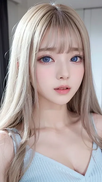 silver shiny hair、super long straight silky hair、dazzling blonde super long silky hair、16 years old cute little beautiful face、a...