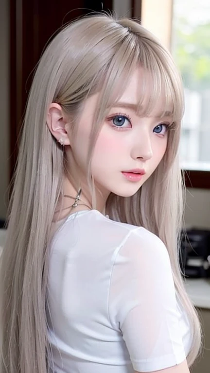 silver shiny hair、super long straight silky hair、dazzling blonde super long silky hair、16 years old cute little beautiful face、a...