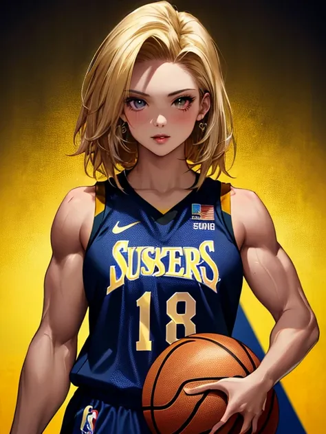 muscle, Beauty, Slam Dunk, Basketball player, Athlete, android１８Number, (masterpiece), highest quality, 1girl, uhd, retina, masterpiece, ccurate, anatomically correct, textured skin, super detail, high details, high quality, best quality, highres, 4K