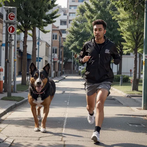 A poor dog was seen running along the street with a medisin cover 