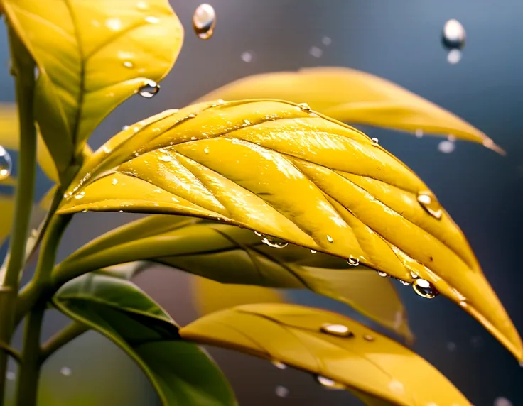 There are yellow leaves, There are water 水drop on it, It rains, Water 水drop, HD macro photography, Macro photography 8k, drop, 水drop, dropる, detailed 水drop, Beautiful macro close-up images, Macro photography, beautiful Macro photography,  4K, Macro photogr...