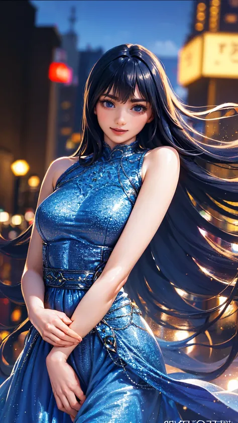 1girl,(wearing a blue glittery evening dress:1.2),(RAW photo, best quality), (realistic, photo-realistic:1.4), masterpiece, an extremely delicate and beautiful, extremely detailed, 2k wallpaper, Amazing, finely detail, extremely detailed CG unity 8k wallpa...