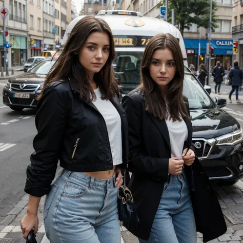 Fille avec un col V qui attend le taxi seul