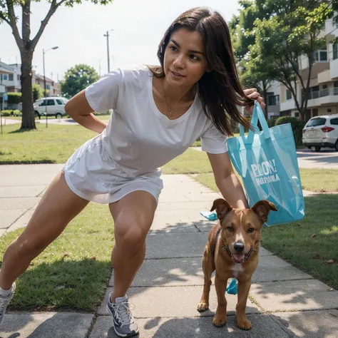 A dog ran after biting a plastic bag 