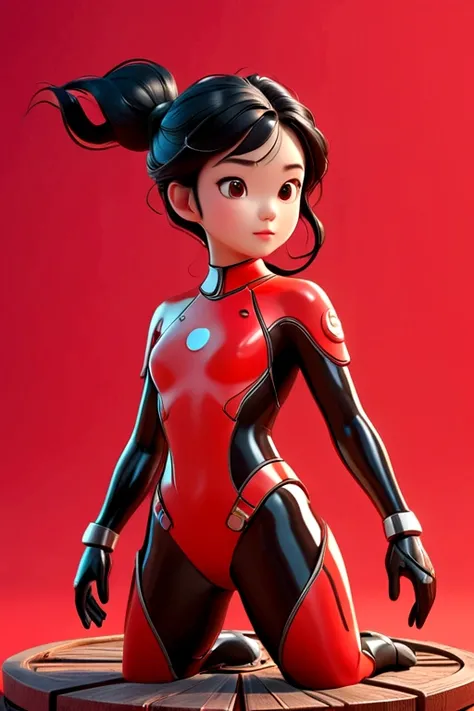 Diver on the platform，Guo Jingjing，black hair，Looking at the camera，Red background，Disney style，Contour lighting，3D Art, C4D Rendering，Lively，8K resolution，Super Detail，best quality