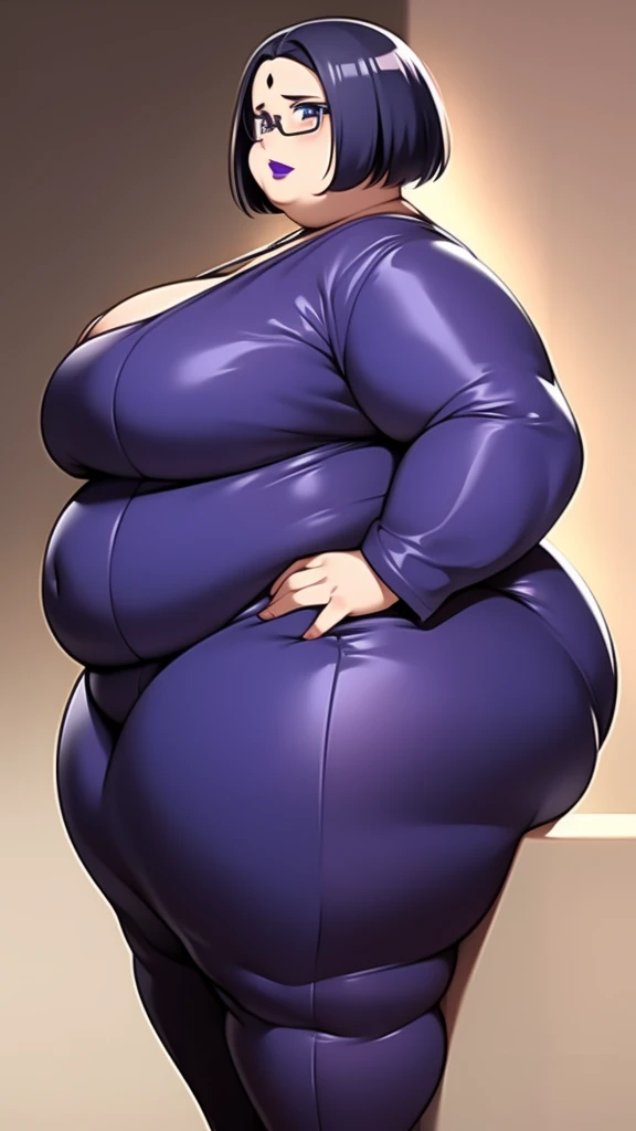 Anime Women, Adult female、Detailed face、amount、amount、Forehead、Afro、Short Hair、Curly hair、Glasses、Sharp eyes、Thick lips、Purple Lipstick、Painted lips、Very fat、Chubby、obesity、obesity体、Double chin、cheek、Thick neck、Big Breasts、Saggy breasts、Thick upper arms、Th...