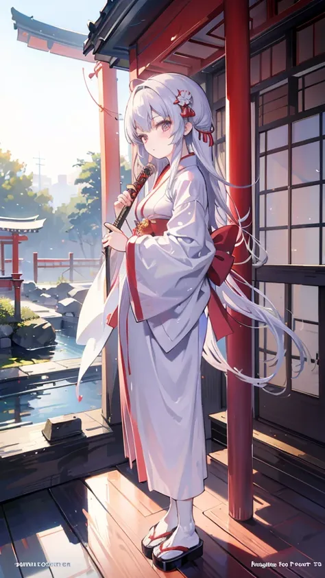 Shrine maiden and ninja combo Japanese shrine sword and broom