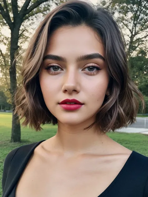 1 girl, influencer, name sophia, teen, edad16, Alone, (((HAIR SHORT))) ultra realistic, looking at the viewer, rubio, bare shoulders, with a flower in her hair ((Honey eyes)), gafas, whole body, jacket black, sweater, dress, wiki, off the shoulders, park, ...