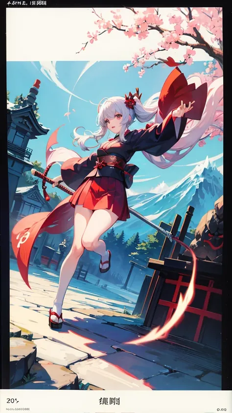 Shrine maiden and ninja duo Japanese shrine sword and broom