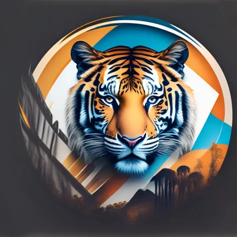 T-shirt graphic design Vector t-shirt center , 8K , cinematic, realisitic, tigre, circular design, Start, White background