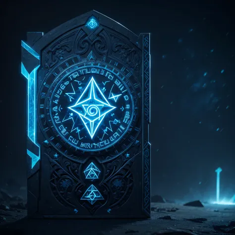 mysterious, Magical, artifact, glows with blue light, runes, symbol, complex parts,  Super detailed, 8 k