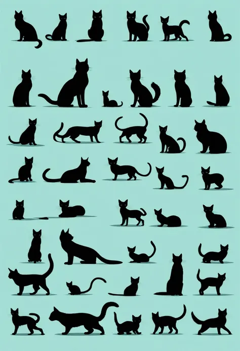 Cat silhouettes in several flat design poses