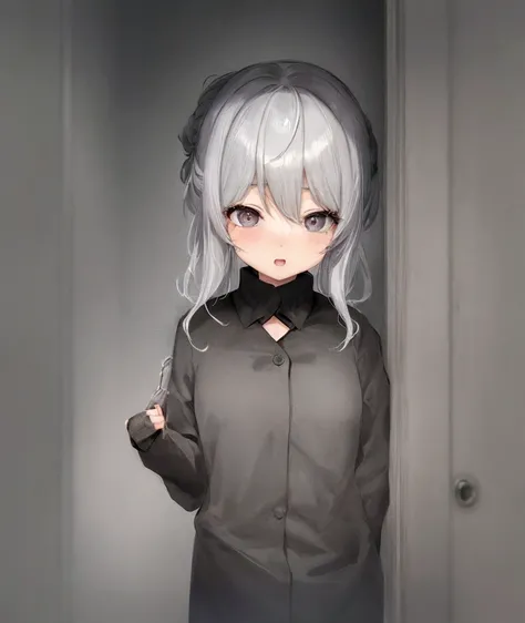 長い白い髪と黒いシャツと黒いドレスを着たAnime Girls, Gray-haired, Gray-haired少女, Gray-haired deity, nyaruko-san, Anime Moe Art Style, Gray-haired, perfect Gray-haired girl, Created by Anime Painter Studio, Anime characters, Anime Girls, , Gray-haired lady, In anime style,Surp...