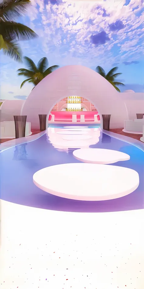 （masterpiece, best quality, high quality, Extremely detailed CG Unity 8K wallpaper, Realistic photos, Depth of Field）, A bar with a white dome, In a futuristic desert palace, Kawaii HD Rendering, Karim Rashid, Inspired by Joao Artur da Silva, take, Vaporwa...