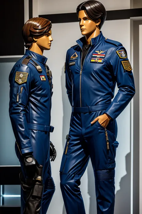 male jet pilot uniform and a mannequin with the jet pilot uniform , the mannequin  the pilot