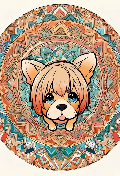 vibrant color drawing of a simple cute dog based mandala,yorkie