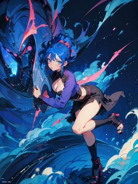 Konan de &#39;Naruto&#39;, showing your whole body. She must be in an elegant and determined pose, wearing the Akatsuki cloak with red clouds. Capture your blue locks styled into a bun with an origami flower attached, and your expressive amber eyes.Add det...