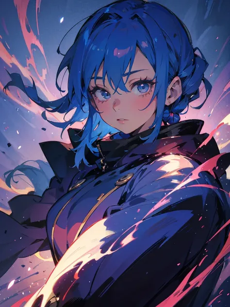 Konan de &#39;Naruto&#39;, showing your whole body. She must be in an elegant and determined pose, wearing the Akatsuki cloak with red clouds. Capture your blue locks styled into a bun with an origami flower attached, and your expressive amber eyes.Add det...