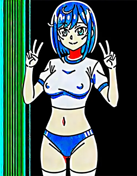 score_9, score_8_up, score_7_up, score_6_up, score_5_up, score_4_up, BREAK, source_anime, anime screencap, anime coloring, 1girl, solo, perfect anatomy, Fuwa Kokone, blue hair, medium hair, green eyes, lite smile, looking at viewer, navel, (skintight, very...