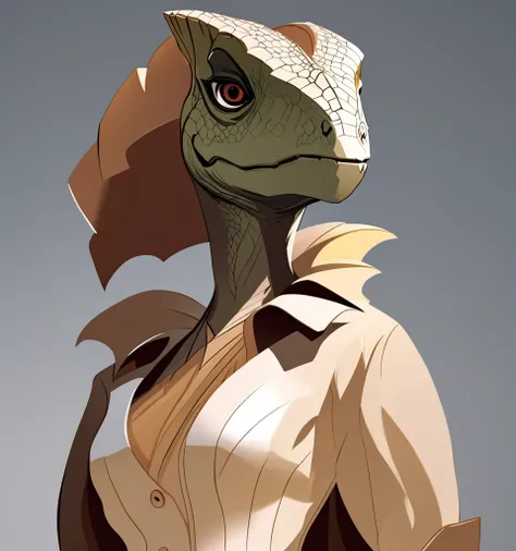 top half of elegantly dressed female dinosaur