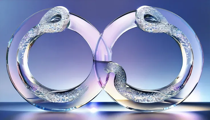 An infinity symbol，The circle on the left is bigger.，The circle on the right is smaller.，3D，Crystal glass texture，Super Fine，Ultra HD，Realism，masterpiece，