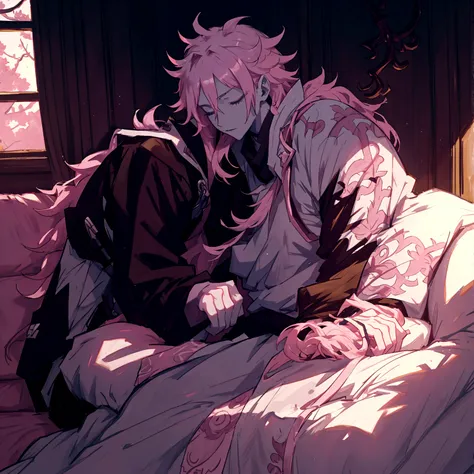 male demon slayer character with pale pink hair possesses the breath of sleep