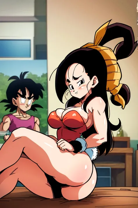 ultra detailed, masterpiece, best quality, solo, soft smile, light smile, Videl, Dragon Ball,
1girl, black eyes, black hair, long hair, sexy bunny costume, playboy, big breast, big ass, neck red moño,  confused face expresion, sin imperfecciones, dibujo pe...