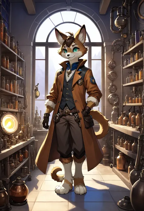 cover page, highres, top quality, best quality, paid reward available, unparalleled masterpiece, perfect artwork, absurdres, High-quality illustrations, super high resolution, detailed background, perfect anatomy(1boy, solo, kemono, furry anthro, alchemist...