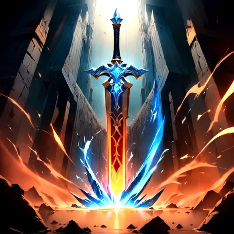 (best quality,4k,8k,highres,masterpiece:1.2),ultra-detailed,realistic,mastersword,legendary weapon,precise craftsmanship,detailed hilt,sharp blade,properly proportioned,beautifully textured,mythical sword puiconic symbol,heros weapon,forged by the gods,swo...