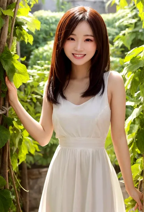 June Vu(Jun Vu)A similar Vietnamese woman、Wearing a dress with a large opening、Smile、whole body、One woman