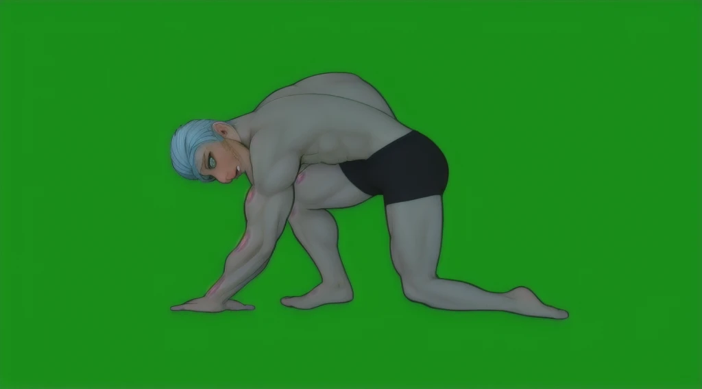 muscular gray man crouching