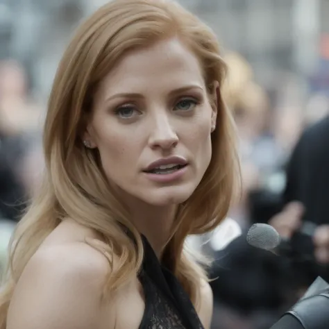 photograph of jessica chastain     actresses ,    , sexy girl,  jaw-dropping beauty,   skin,  jaw dropping beauty, on , tight outfit, seductive expression , perfect face, (Highly detailed skin:1.3, highly detailed face :1.5 ),[freckles], natural lighting, ...