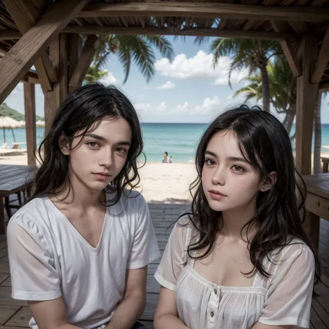 Two brothers in a village by the beach, Mariana with long black hair and Felipe with short hair. The two lived happily in a village with their mother, who also had long, curly hair.