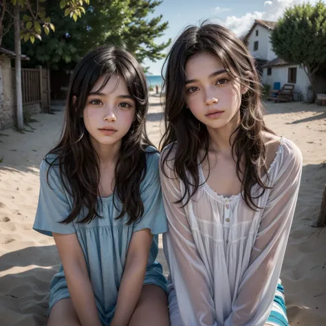 Two brothers in a village by the beach, Mariana with long black hair and Felipe with short hair. The two lived happily in a village with their mother, who also had long, curly hair.