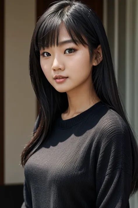 Asian girl wearing a black silk sweater look bonin face beautiful beauty