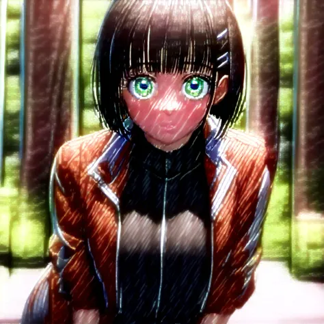 sexual harassment, Kirigaya Suguha, short hair, black fur, hair ornament, Hair clip, (green eyes:1.3),
jacket ROMPER, Bermuda, short Bermuda, blue Bermuda, sport jacket, dolphin Bermuda, gym Bermuda, (Red jacket:1.2), shirt, (black shirt:1.2),
REST outdoor...