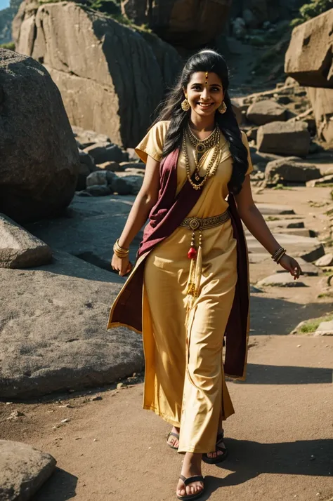 Adult girl holding hand of god shiva and smiling at each other walking 